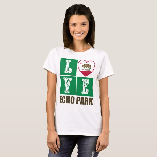 California State Flag Heart Echo Park T-shirt (Voorkant volledig)