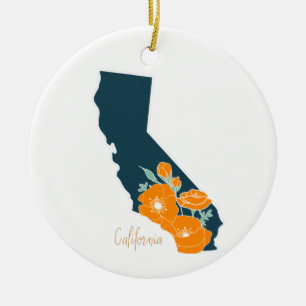California State Flower Poppy Silhouette Floral Keramisch Ornament