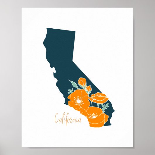 California State flower Poppy Silhouette floral Poster (Voorkant)