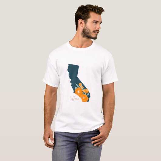 California State Flower Poppy Silhouette Floral T-shirt (Voorkant volledig)