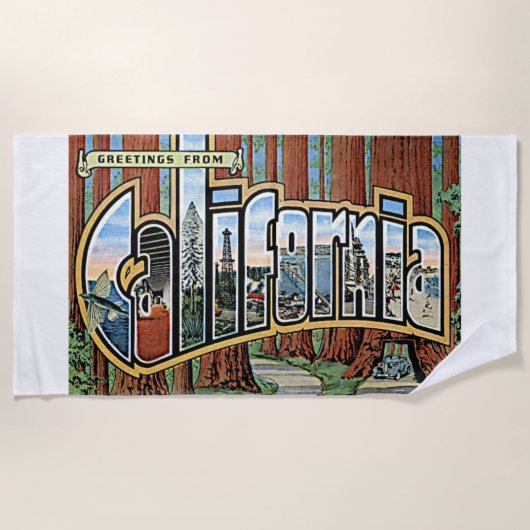 California State Greetings Retro West Coast Art Strandlaken (Voorkant)