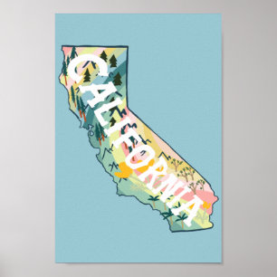 California State Illustrated Map Poster