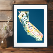 California State Illustrated Map Poster