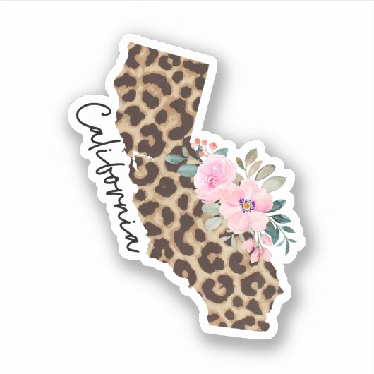 California State Leopard Print met bloemen Sticker (Voorkant)