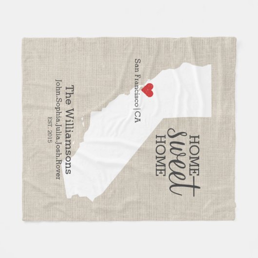 California State Love Home Sweet Home Custom Map Fleece Deken (Voorkant (Horizontaal))