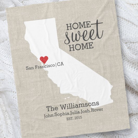 California State Love Home Sweet Home Custom Map Fleece Deken