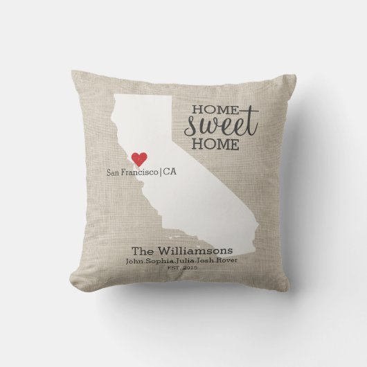 California State Love Home Sweet Home Custom Map Kussen (Voorkant)