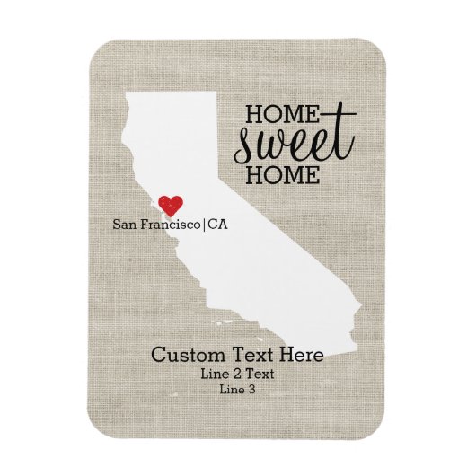 California State Love Home Sweet Home Custom Map Magneet (Verticaal)