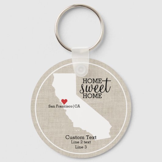 California State Love Home Sweet Home Custom Map Sleutelhanger (Voorkant)