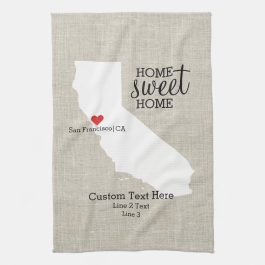 California State Love Home Sweet Home Custom Map Theedoek (Verticaal)
