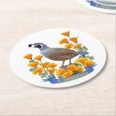 California State Quail Vogel & Poppy Bloem Ronde Kartonnen Onderzetter (Gebogen)