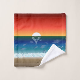 California Sunset | Beach Sand Heart Bad Handdoek