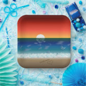 California Sunset | Beach Sand Heart Papieren Bordje (Feest)