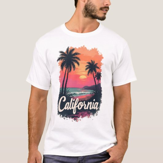 California Sunset Beach T-shirt | retro-Vintage (Voorkant)