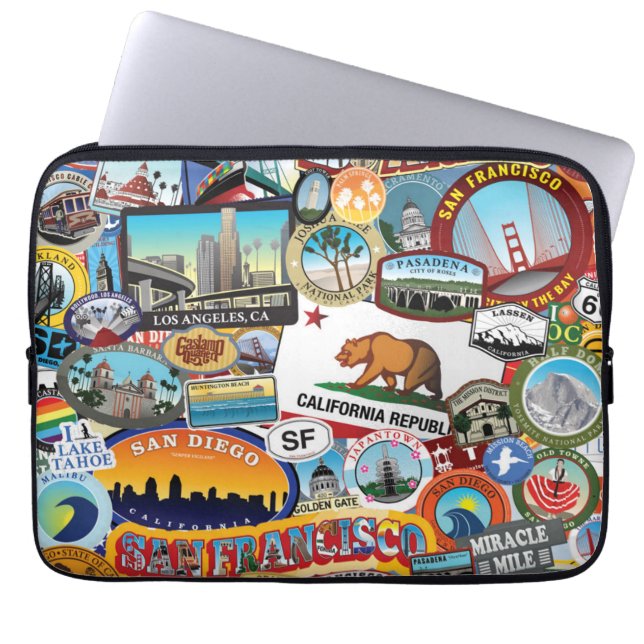 California Super Sticker Collage Pattern Laptop Sleeve (Voorkant)