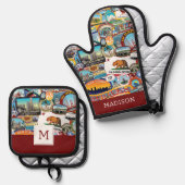 California Super Sticker Collage Pattern Ovenwant & Pannenlap Set (Voorkant / Achterkant)