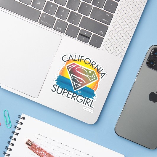 California Supergirl Sunset Graphic Sticker (Laptop met iPhone)