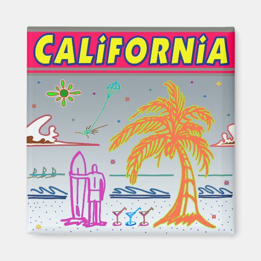 "CALIFORNIA" Surfer Beach Magneet (Voorkant)
