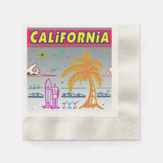 "CALIFORNIA" Surfer Beach Napkins Servetten (Voorkant)