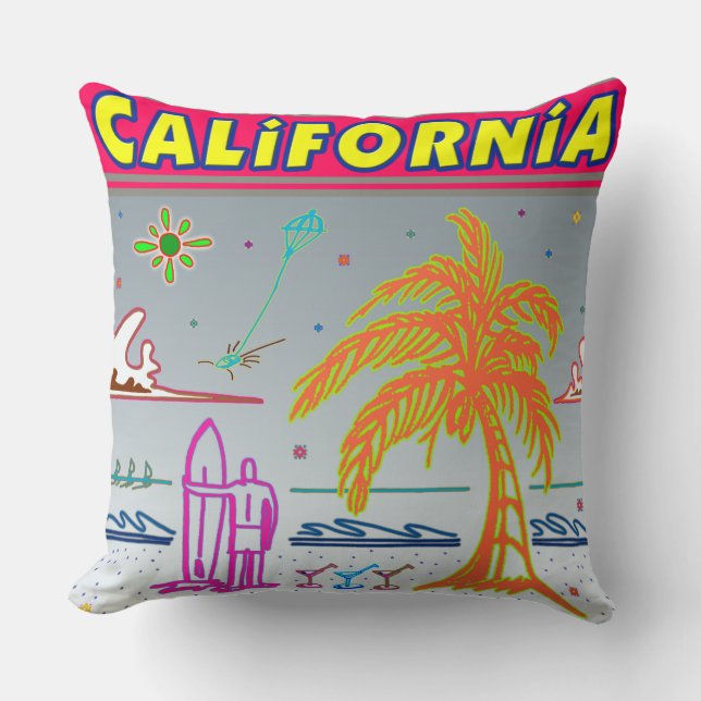 "CALIFORNIA" Surfer Beach Pillow Kussen (Voorkant)