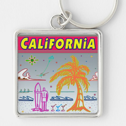"CALIFORNIA" Surfer Beach Sleutelhanger (Voorkant)