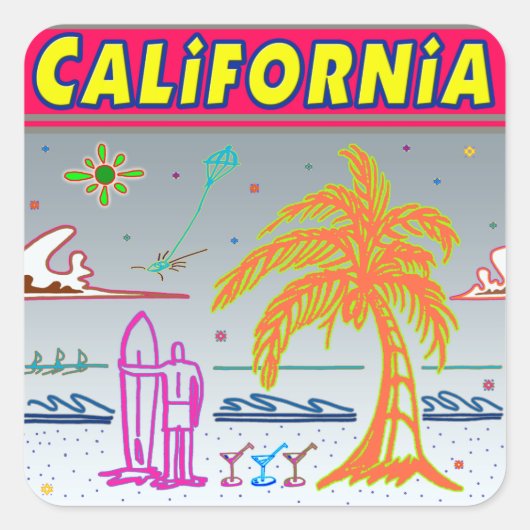 "CALIFORNIA" Surfer Beach Sticker (Voorkant)