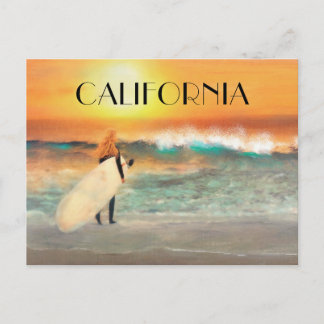 California Surfer Girl Beach Sunset Briefkaart