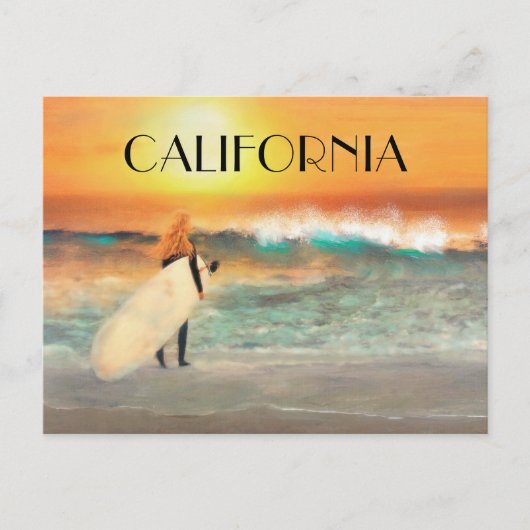 California Surfer Girl Beach Sunset Briefkaart (Voorkant)