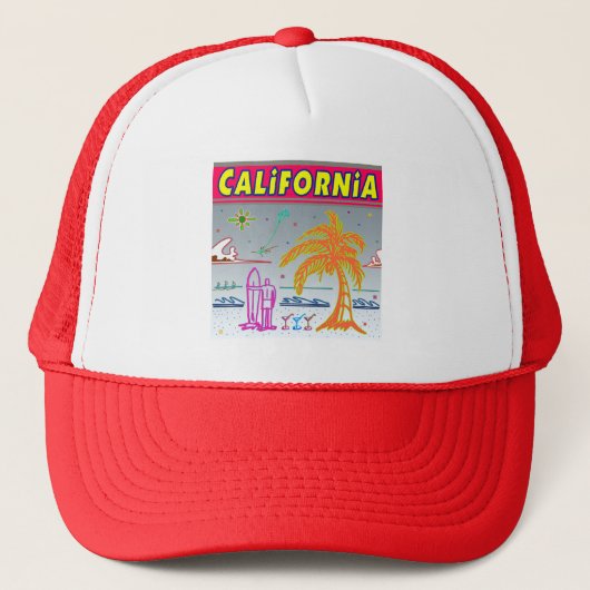 "CALIFORNIA" Surfer Strandhoed Trucker Pet (Voorkant)