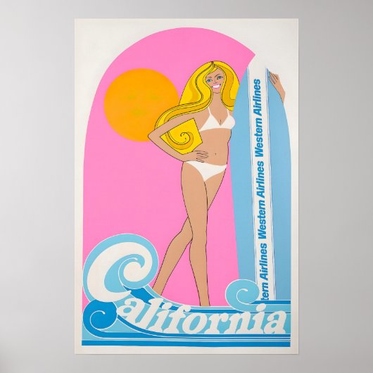 California Surfing Art Surfer Print Western Airlin (Voorkant)