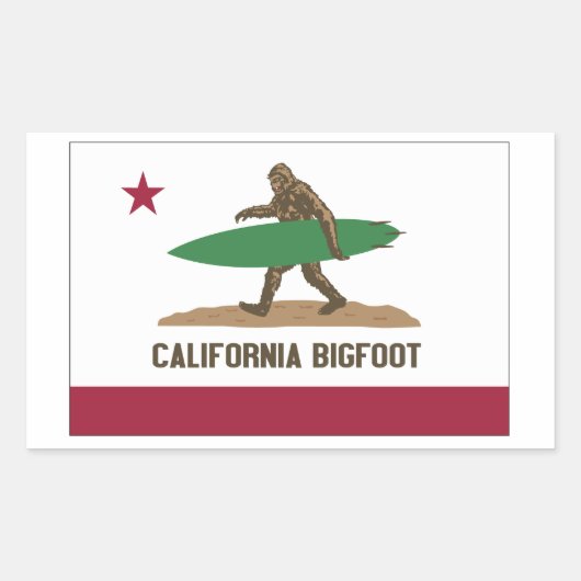 California Surfing Bigfoot Shortboard Rechthoekige Sticker (Voorkant)