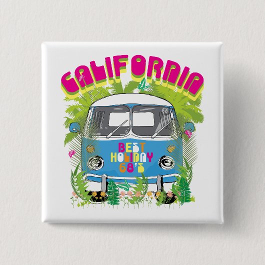 California Surfing Van Vierkante Button 5,1 Cm (Voorkant)