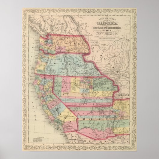 California, Territories of Oregon, Washington Poster (Voorkant)