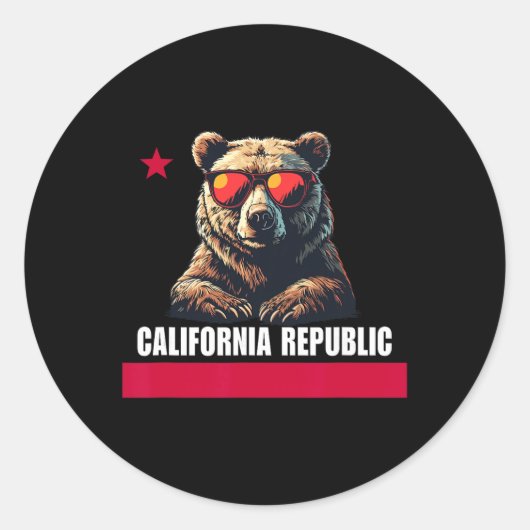California The Golden State Bear Flag Ronde Sticker (Voorkant)