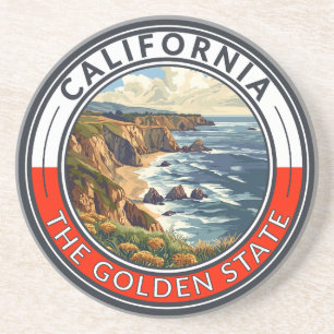 California Travel Art Badge Zandsteen Onderzetter