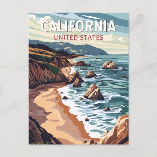 California Travel Art Vintage Briefkaart (Voorkant)