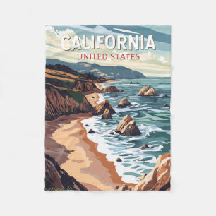 California Travel Art Vintage Fleece Deken