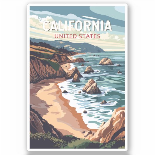 California Travel Art Vintage Sticker (Voorkant)