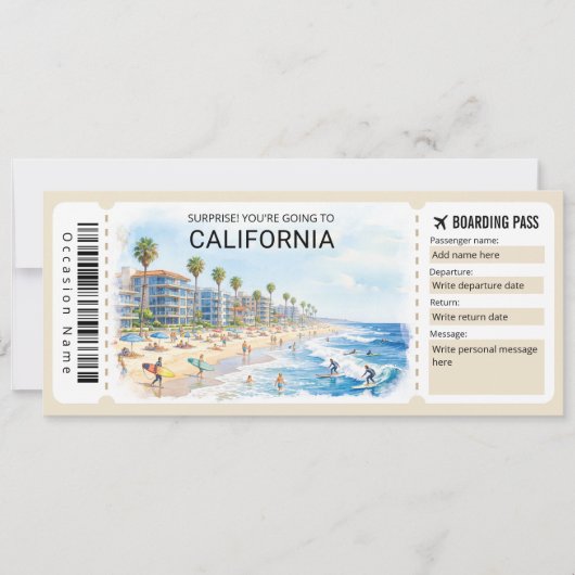 California Trip Boarding Pass Ticket Kaart (Voorkant)