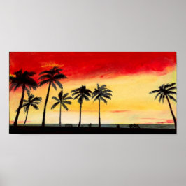 California Tropical Beach Palm Trees Sunset Poster