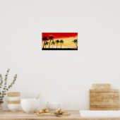California Tropical Beach Palm Trees Sunset Poster (Keuken)