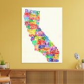 California Typography Text Map Canvas Afdruk (Insitu (Woonkamer))