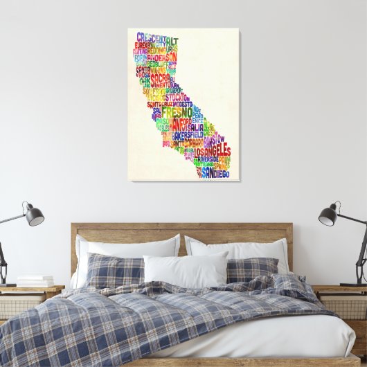 California Typography Text Map Canvas Afdruk (Insitu (Slaapkamer))