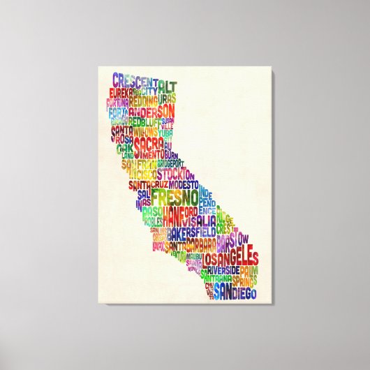 California Typography Text Map Canvas Afdruk (Voorkant)