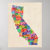 California Typography Text Map Poster (Voorkant)