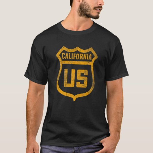 California Us Highway Distress Weathered look R T-shirt (Voorkant)