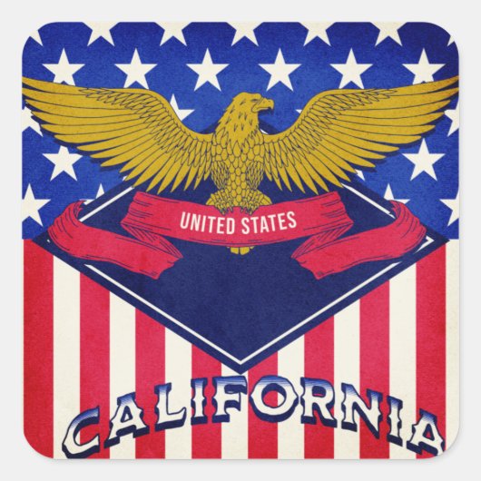 California USA Flag Vierkante Sticker (Voorkant)