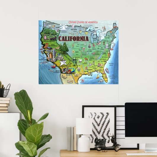 California USA Map Poster (Thuiskantoor)