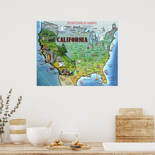 California USA Map Poster (Keuken)