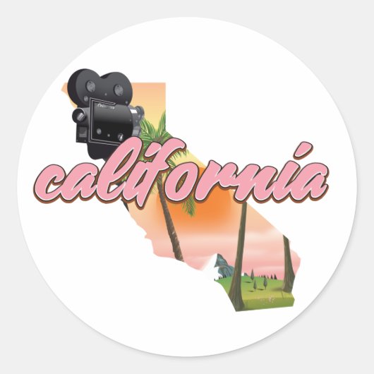California USA map poster Ronde Sticker (Voorkant)